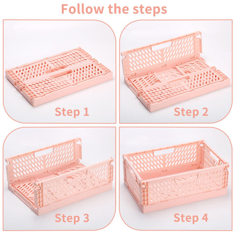 PIANKEKE 2 Pcs Collapsible Storage Box, Plastic Stackable Folding Storage CratesStorage Baskets