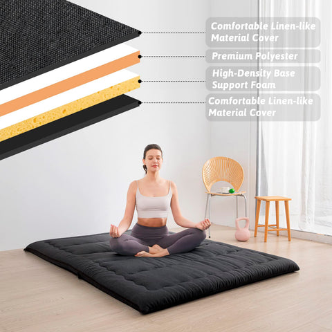 MAXYOYO Portable Foldable Futon Mattress, Hypoallergenic Fabric and Foam Mattress Pad with Handle and Zipper for Outdoor Indoor Camping Guest Car