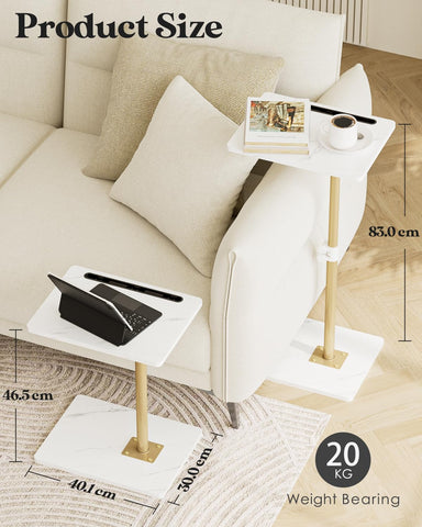Apetaccat Side Table, C-Shaped Adjustable Sofa Table, 360°Swivel Coffee Tables,40x30x(45-83) cm,Small End Tables Bedside for Living Room