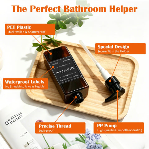 Prebarfun 5Pcs Shower Gel Dispenser 500ML Wall Mounted Soap Dispenser Brown