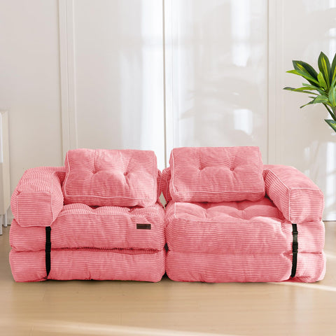 MAXYOYO Foldable Sofa Bed,Bean Bag Couch Convertible Sleeper Chair with Armrest L-Shaped Floor Lounge Sofa with Pillow Portable Lounge Seat for