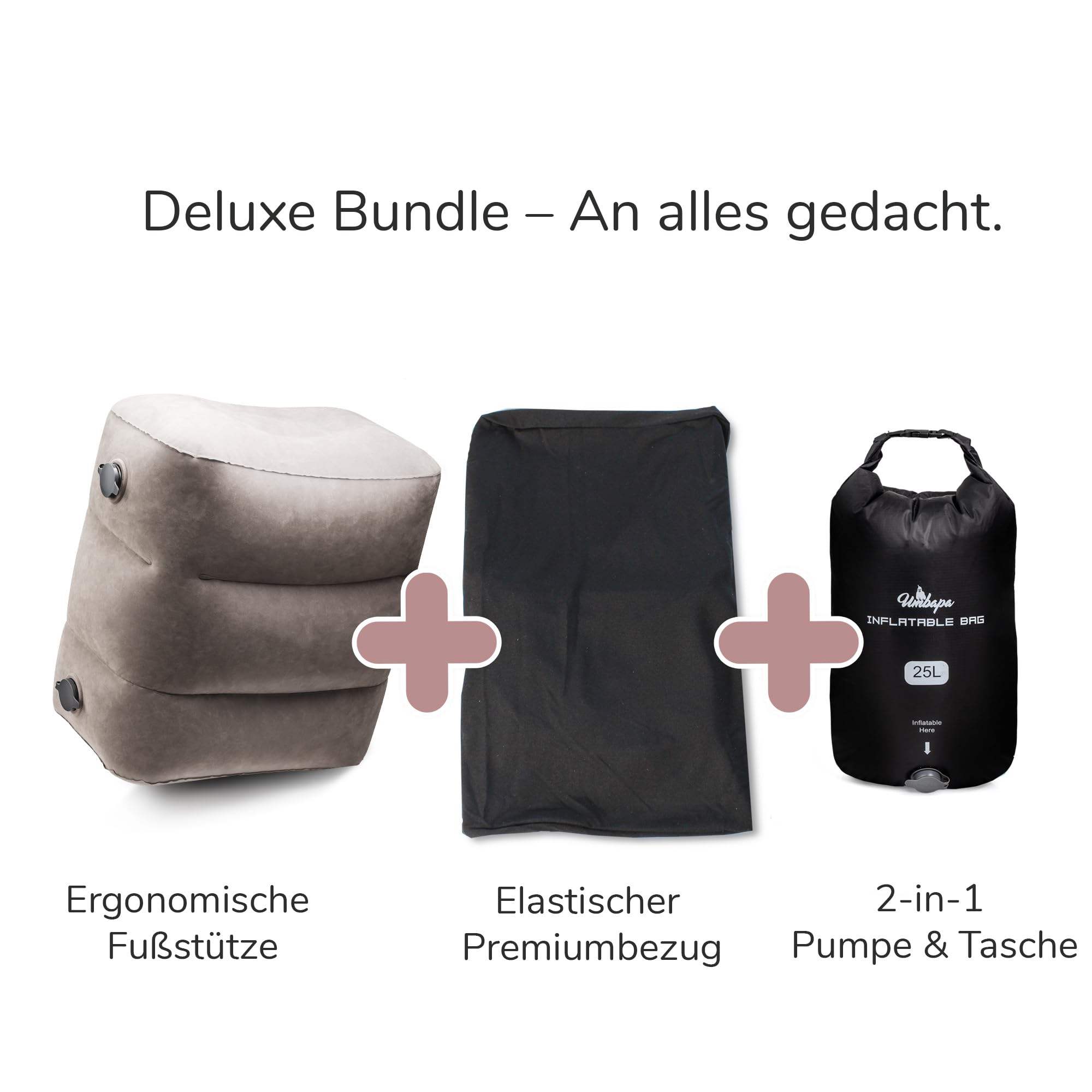 UMBAPA® Inflatable Footrest Deluxe Bundle for Adults - Inflatable Footrest + Cover + Pump | For Air Travel, Car & Train |