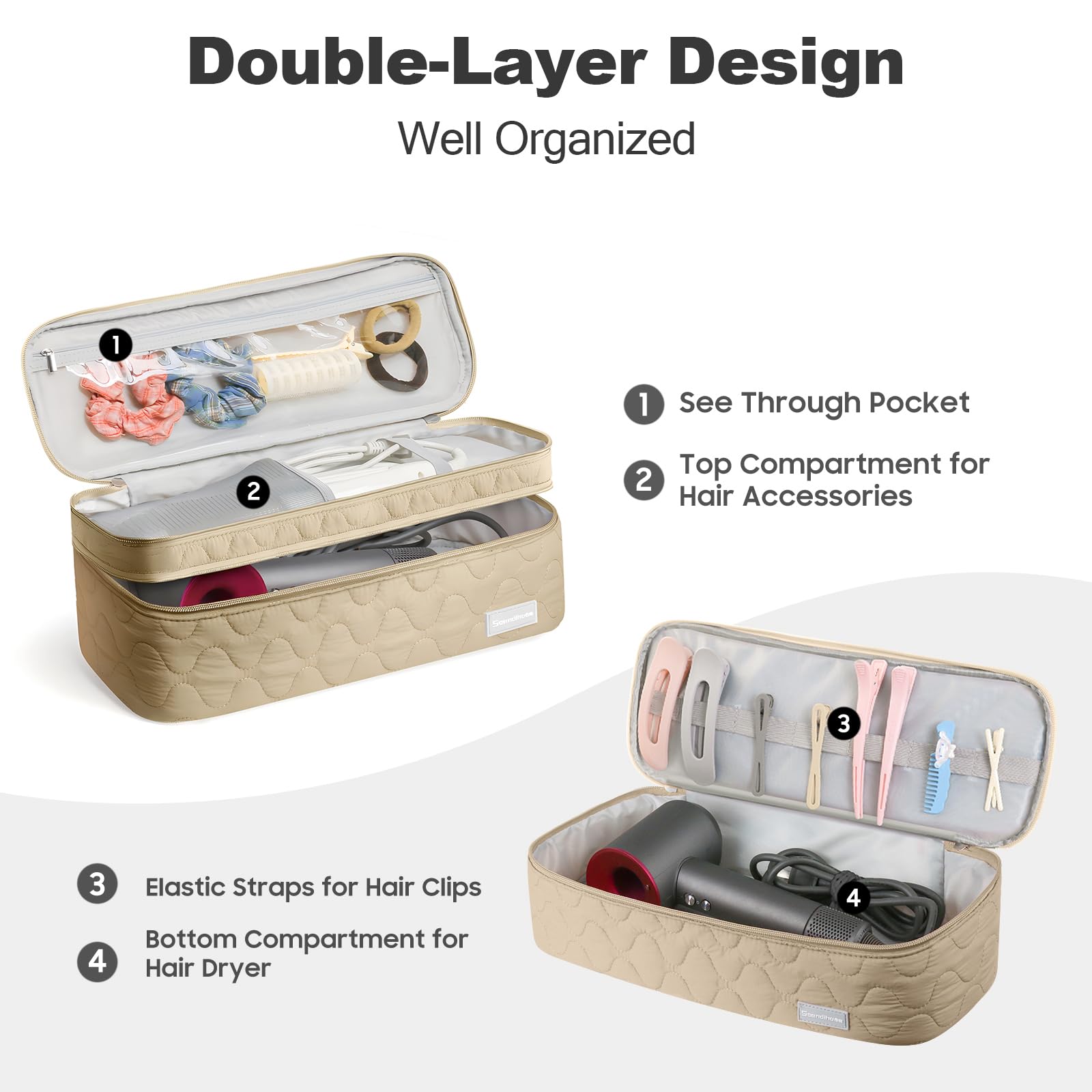 Double Layer Travel Carrying Case Hair Dryer Bag Travel Storage Bag