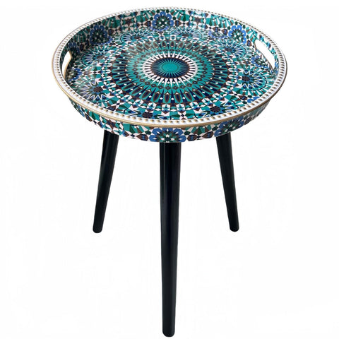 Simmer Stone Round Indoor Side Tables with Detachable Wooden 3 Legs, Versatile Tray Table, Perfect For Round Coffee Table Tea