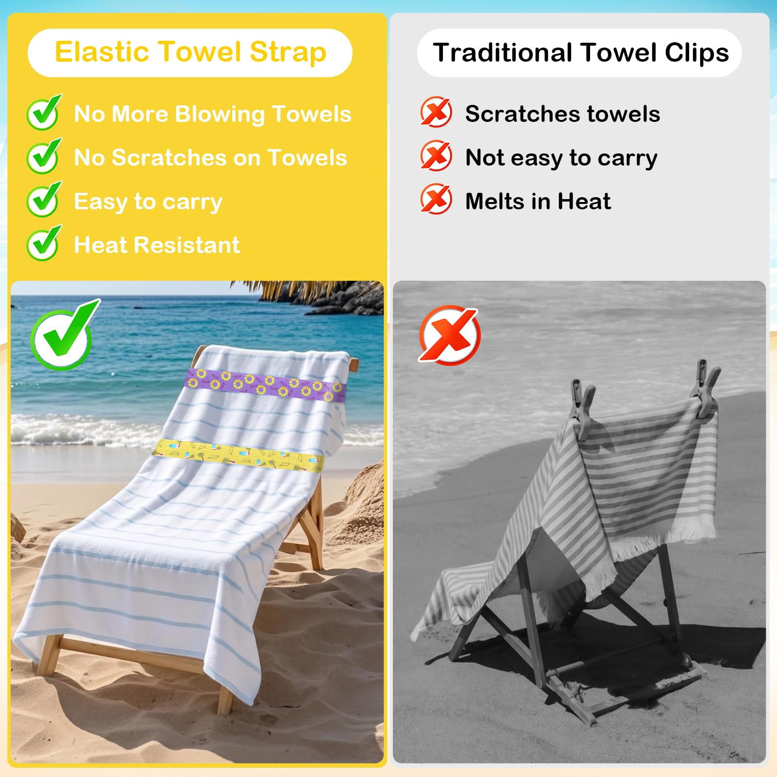8 Pack Towel Bands for Sun Loungers & Beach Chairs - Windproof & Non-Slip