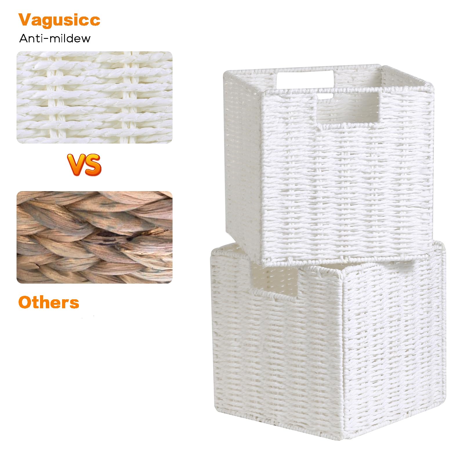 Vagusicc Storage Cubes, Collapsible Storage Boxes, Woven Storage Basket 23x23cm, Small Storage Baskets with Handles, Cube Storage Bins for Bedroom