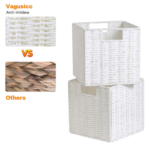 Vagusicc Storage Cubes, Collapsible Storage Boxes, Woven Storage Basket 23x23cm, Small Storage Baskets with Handles, Cube Storage Bins for Bedroom