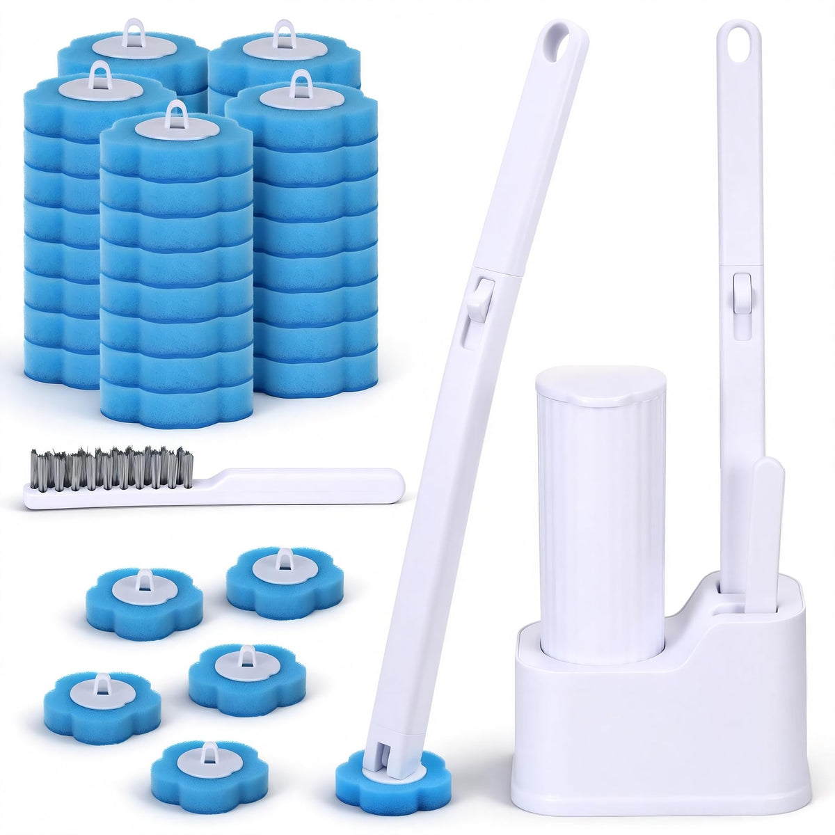 Seivunol Disposable Toilet Brush Set with 48 Refills, 1 Toilet Wands & 1 Brush, Durable Hygienic Toilet Brush