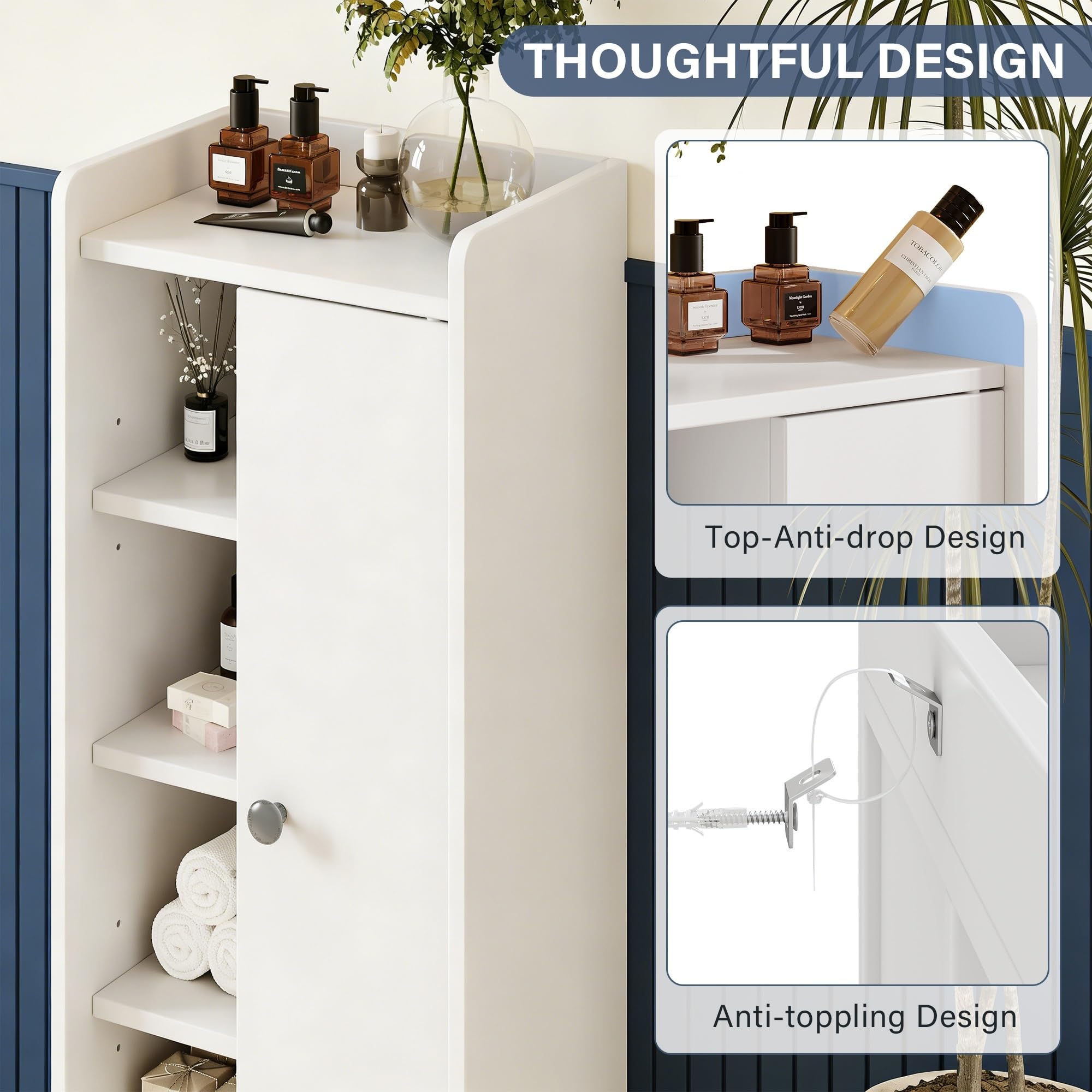 Feonase Bathroom Storage Cabinet with 4 Open Storage Unit, Slim Bathroom Storage Unit with Adjustable Shelf
