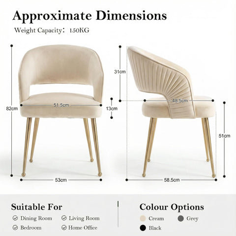 younturn Modern Velvet Upholstered Dining Chairs Set of 2, Comfortable Padded Kitchen Chairs with Armrests