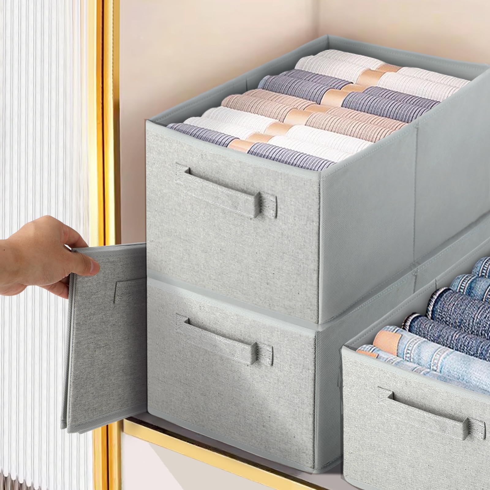 JAKAGO Foldable Wardrobe Fabric Storage Boxes 4 Pack, 39 x 29 x 20 cm
