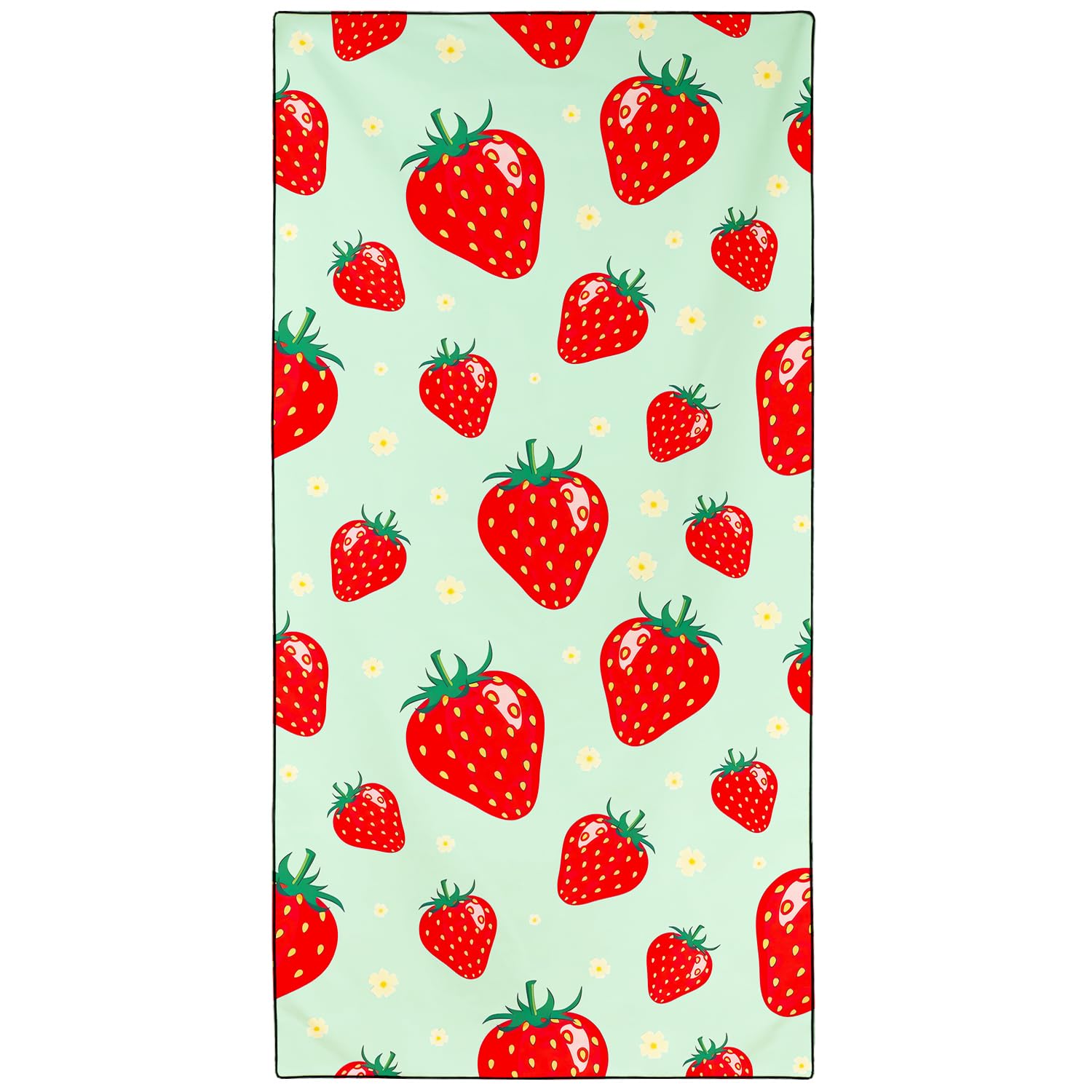 Violetpos Mint Green Strawberry Beach Towel, Extra Large 180x90 cm 250GSM Microfibre, Sand Free Quick Dry