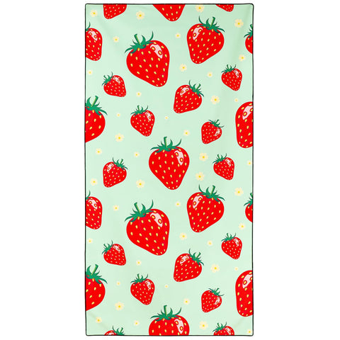 Violetpos Mint Green Strawberry Beach Towel, Extra Large 180x90 cm 250GSM Microfibre, Sand Free Quick Dry