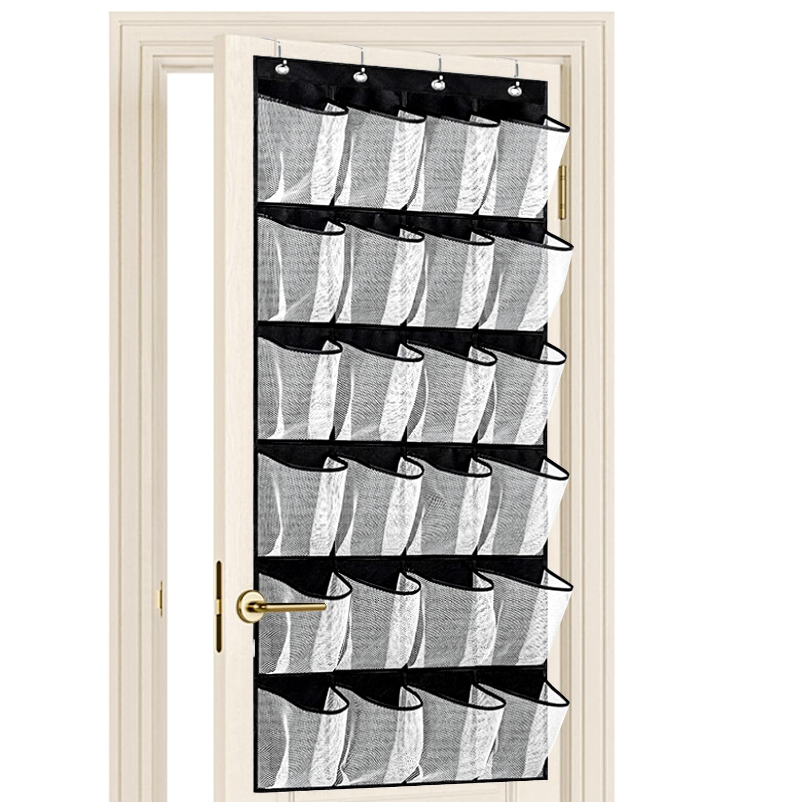 Collapsible Hanging Shoe Storage, 24 Large Mesh Pockets Door Shoe Rack