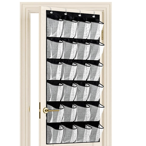 Collapsible Hanging Shoe Storage, 24 Large Mesh Pockets Door Shoe Rack