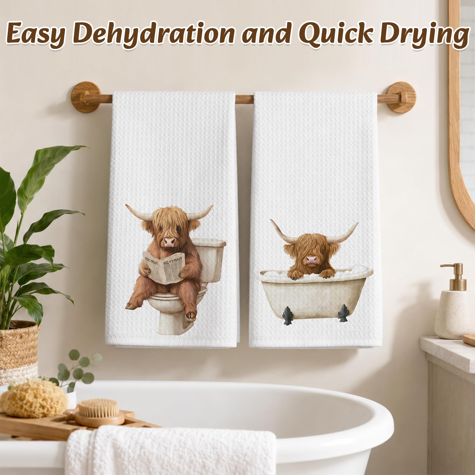 LUMIREX Hand Towels for Bathroom, Novel Highland Cow Bathroom Accessories, 2PCS (Otter)