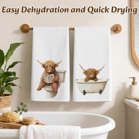 Hand Towels for Bathroom, Novel Highland Cow Bathroom Accessories, 2PCS