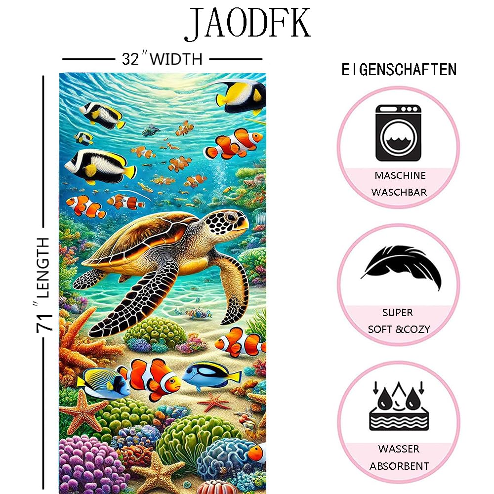 JAODFK Microfibre Beach Towel 71"X32" Quick Dry Lightweight Sand Free Extra Large Thin Towels Sea Animals Travel Essentials For Adults Womens Swim