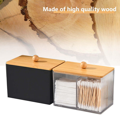 SVOCK Acrylic Cotton Bud Holder 3 Compartment Dressing Table Accessories with Wood Lid