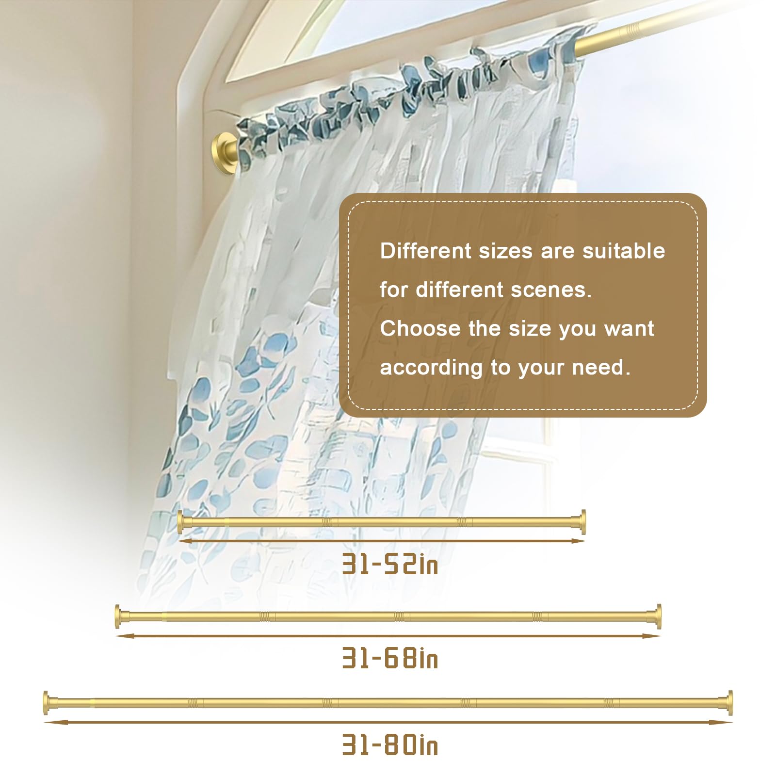 GXOACKJ Gold Shower Curtain Rods - 31-80 Inch Spring Tension Shower Rods for Bathroom, Adjustable, No Drilling, No Rust, Stainless Steel
