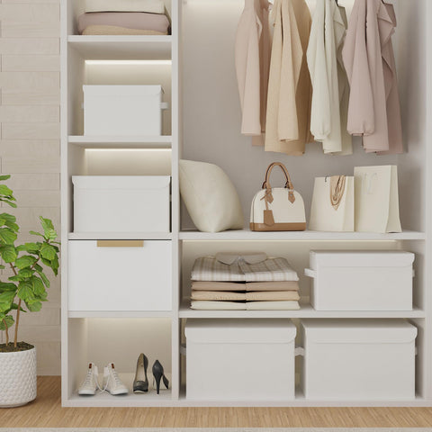 GUOHNHE Storage Boxes, Clothes Bins with Lids, 2 Pack, White, 38x25x25 cm