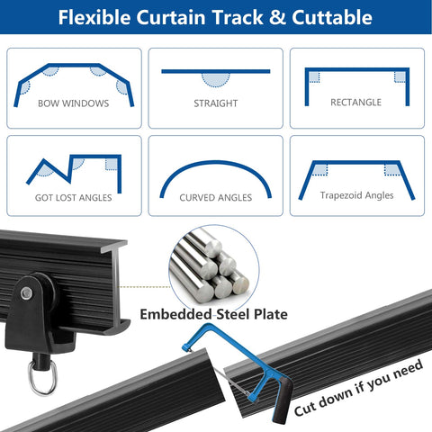 Ceiling Curtain Track, Flexible Bendable Curtain Track 10Ft Black Curved Curtain Rail Ceiling Wall Mount Curtain Sliding Track System Set for RV