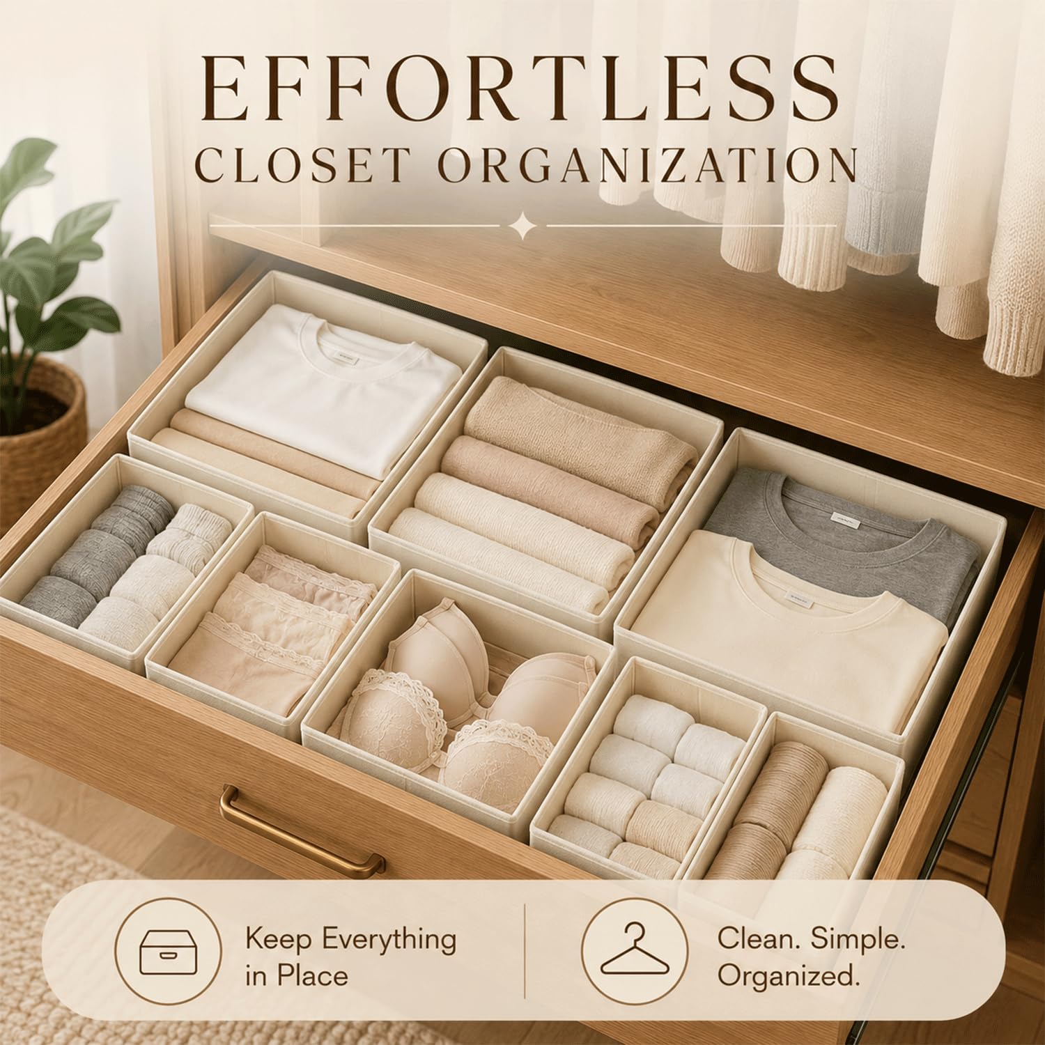 MAK2 12 Pack Foldable Drawer Organiser Boxes for Wardrobe Storage, Fabric Clothes Storage Organiser for Socks, Underwear, Bras & Towels