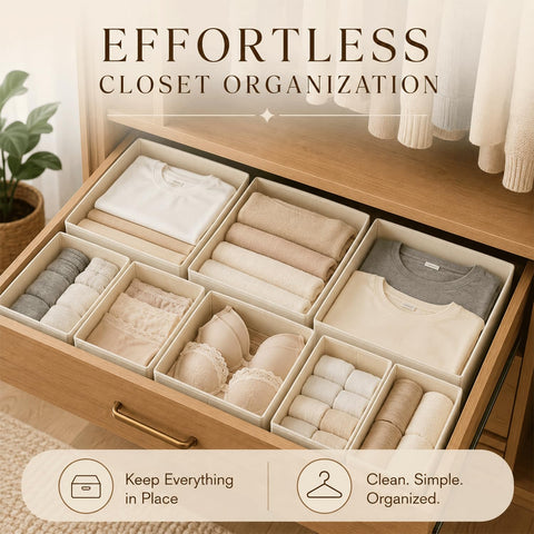 MAK2 12 Pack Foldable Drawer Organiser Boxes for Wardrobe Storage, Fabric Clothes Storage Organiser for Socks, Underwear, Bras & Towels