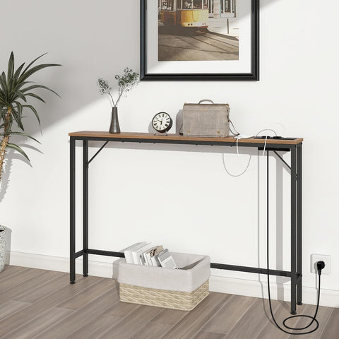 VEDECASA 5.9" Skinny Console Table with Charging Station Narrow Long Behind Couch Table with Power Outlets USB Ports Slim Sofa Table for Entryway