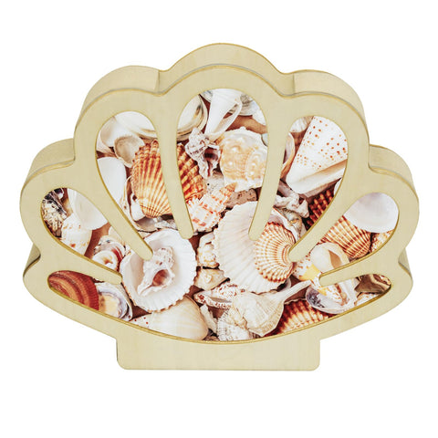 HINGTAI Sea Shell Holder Wooden Seashell Display Case Handmade Small Shadow Box Home Decoration with Clear Acrylic Panel Coastal Decor Bedroom Decor