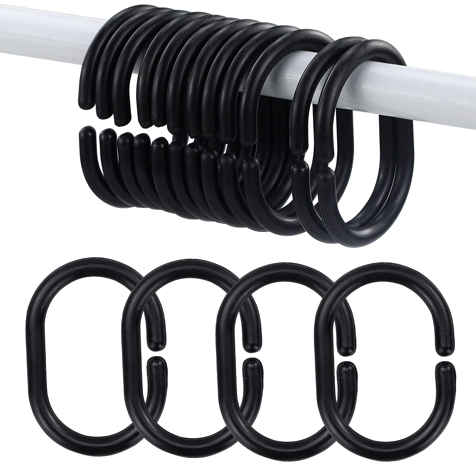 SZCXDKJ 12 Pieces of Bathroom Shower Window Rod Plastic Shower Curtain Ring Hook Sliding Curtain Ring (black)