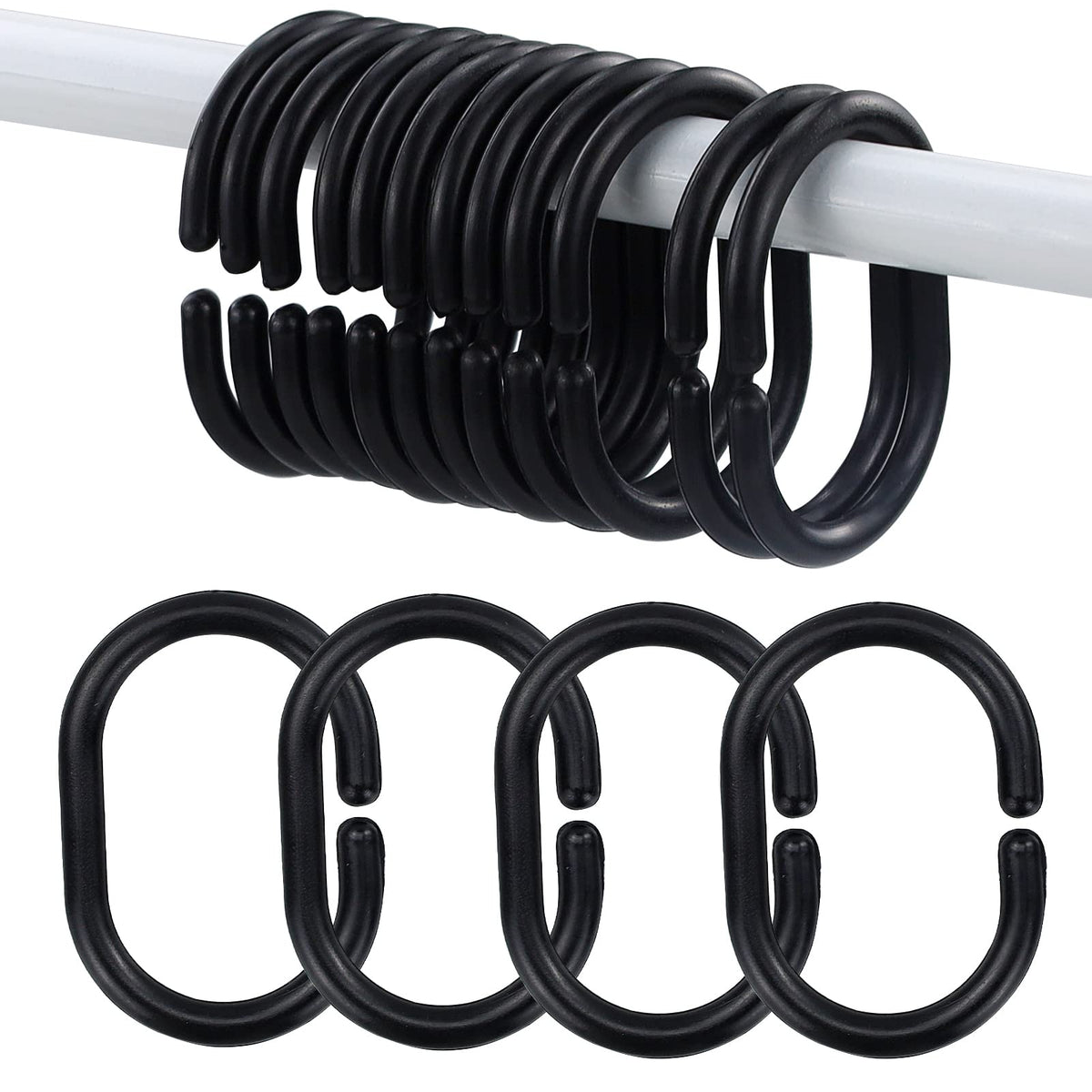 SZCXDKJ 12 Pieces of Bathroom Shower Window Rod Plastic Shower Curtain Ring Hook Sliding Curtain Ring (black)