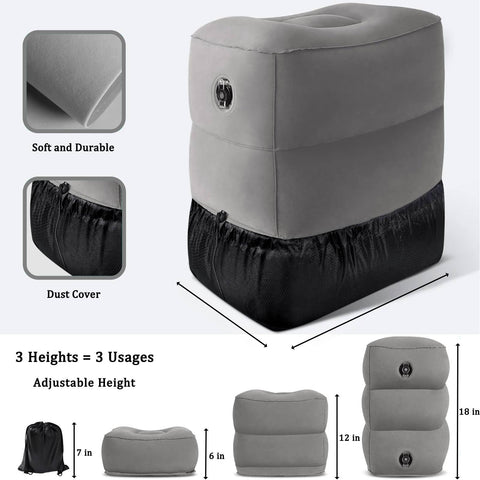 Inflatable Foot Rest Pillow, Airplane Travel Pillow, Multifunctional Adjustable 3 Layers Height Foot Rest