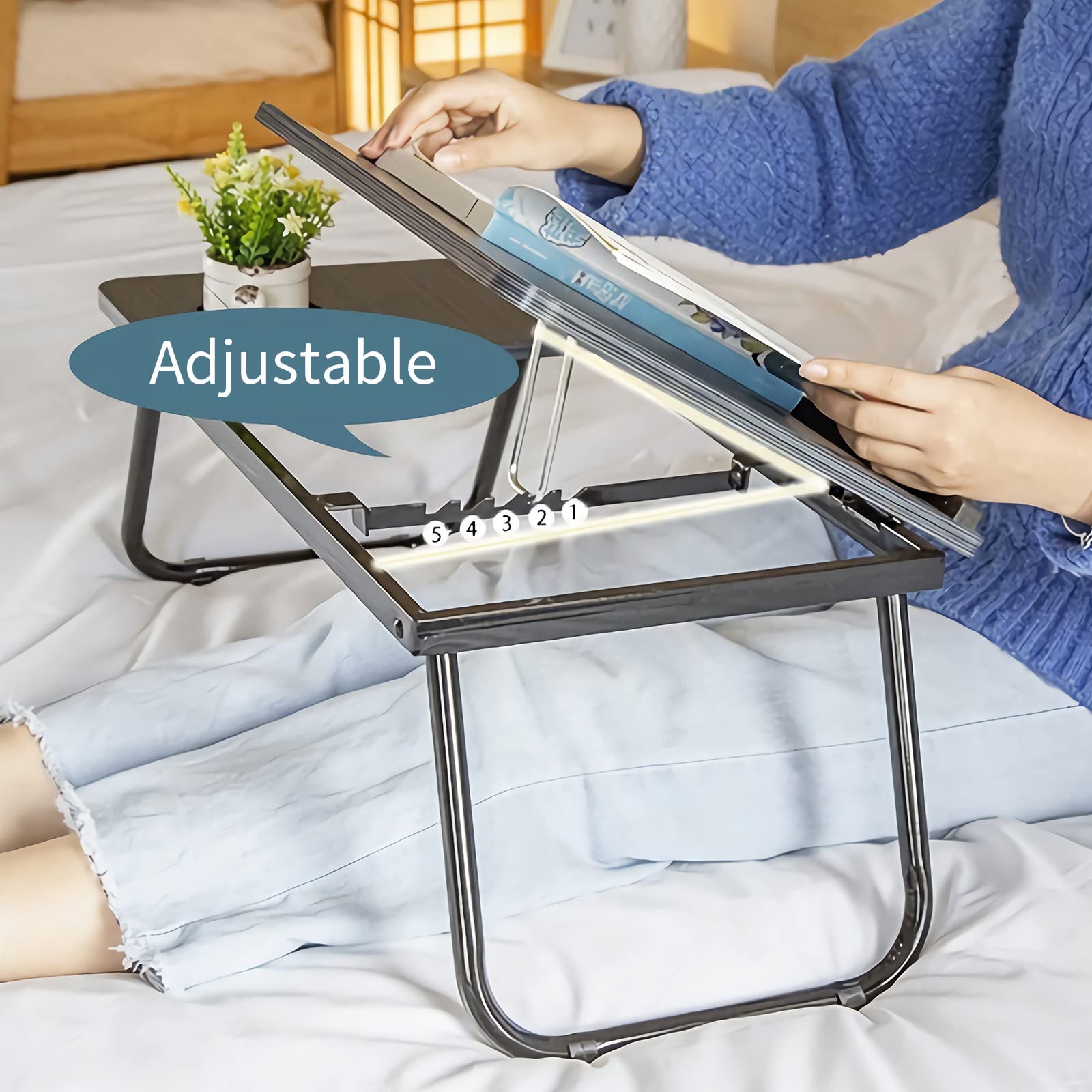 Laptop Desk, Laptop Bed Table with Foldable Legs & Cup Slot, Reading Holder Notebook Stand Breakfast Bed Tray Book Holder for Sofa, Bed, Terrace