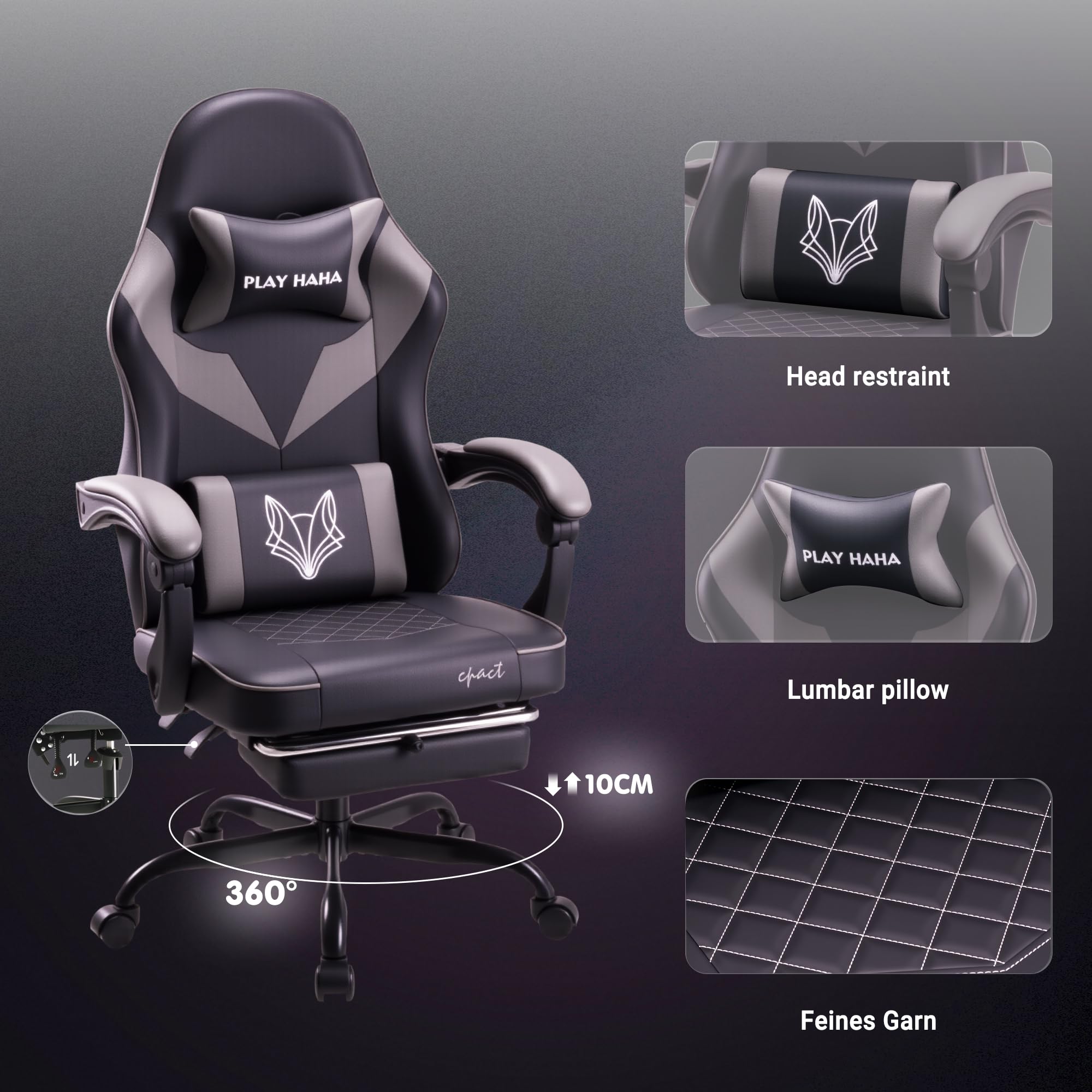play haha Gaming Chair Ergonomic Gaming Chair with High-Density Foam & Breathable PU Leather 135-Degree Recline