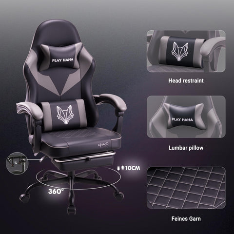 play haha Gaming Chair Ergonomic Gaming Chair with High-Density Foam & Breathable PU Leather 135-Degree Recline