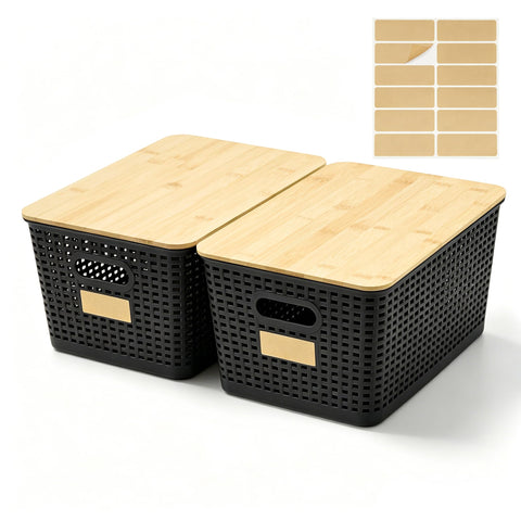 Bagnizer Tall Plastic Storage Bins with Bamboo Lids, 10.5qt, 2 Packs