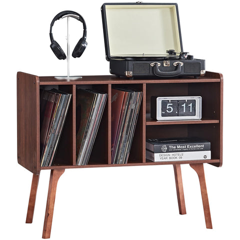 LELELINKY Record Player Stand, 4 Compartments, Holds Up to 220 Records