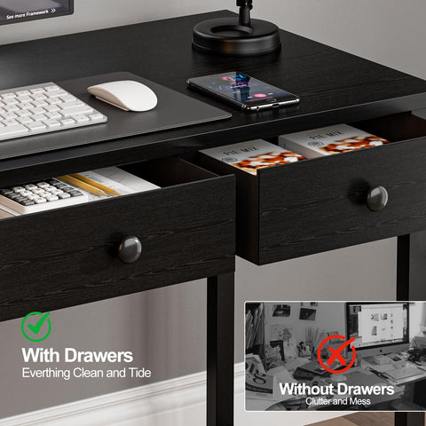 Grandder Small Computer Desk with 2 Fabric Drawers, 80 x 40 cm Home Office Desk with Storage Bags and Drawers
