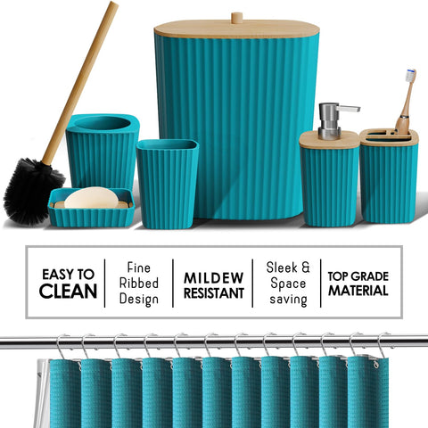 Shower Caddy and Bathroom Accessories Set with Bath Rugs, 27PC Bathroom Accessory Set with Shower Caddies Teal Bath Rugs, Shower Curtain Set