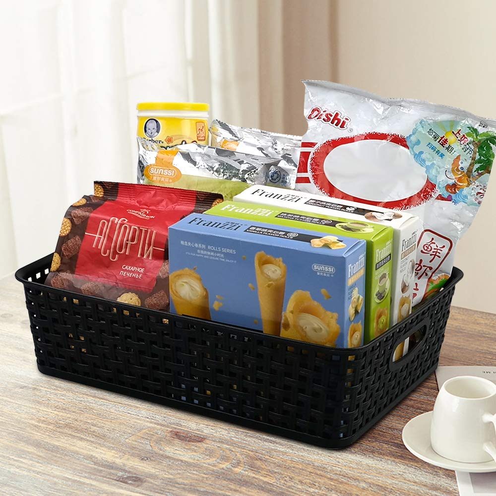 Bringer Plastic Office Paper Storage Basket Tray, Set of 6 A4 Size Storage Basket Tray, Black