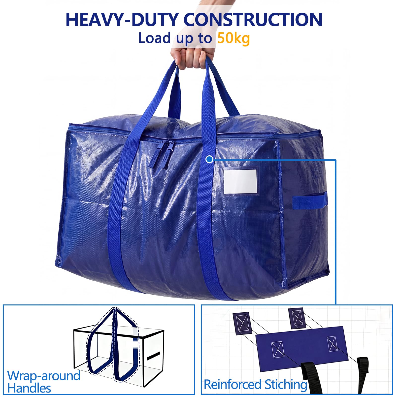 YINKIGI 4 Pcs Extra Large Strong Moving Bags, 94L Storage Bags with Zips