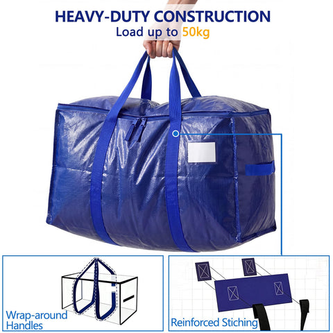 YINKIGI 4 Pcs Extra Large Strong Moving Bags, 94L Storage Bags with Zips