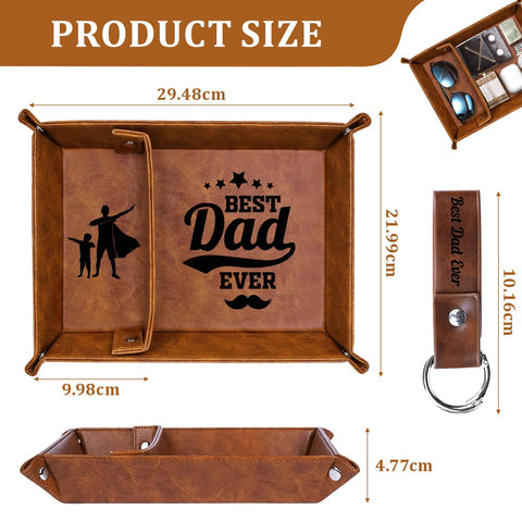 QXRXN Dad Fathers Day Birthday PU-Leather Valet Tray, Bedside Organiser Daddy Birthday Gifts from Son Daughter