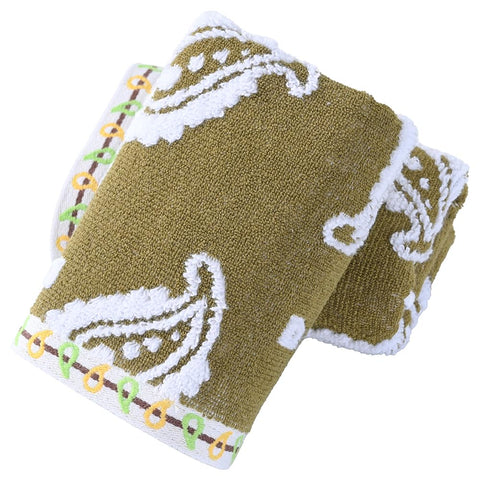 sense gnosis Brown Hand Towels Set of 2 Super Soft 100% Cotton Absorbent Paisley Pattren Jacquard White Terry Double-Sided Bath Hand Towels for