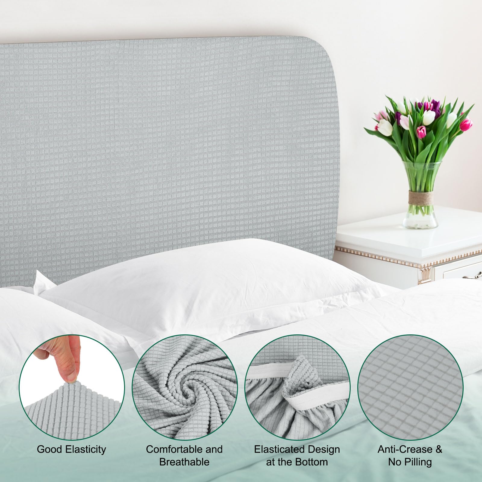 Sourcing Map Stretch Bed Headboard Slipcover, 1.8m Dustproof Protector Cover, Jacquard Furniture Cover for 1.7-1.9m Headboard, Grey