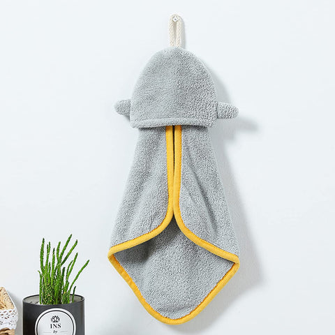 FOMAISELF 3Pcs Cartoon Shark Hand Towels with Hanging Loop, Soft Absorbent Kids Adults Towel, Cute Bathroom Kitchen Hand Towel Yellow Blue Grey