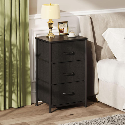 VERMESS Bedroom Chest of Drawers, 3 Fabric Drawer Dresser, Bedside Table, Small End Table for Living Room, Wooden Cabinet Bedside