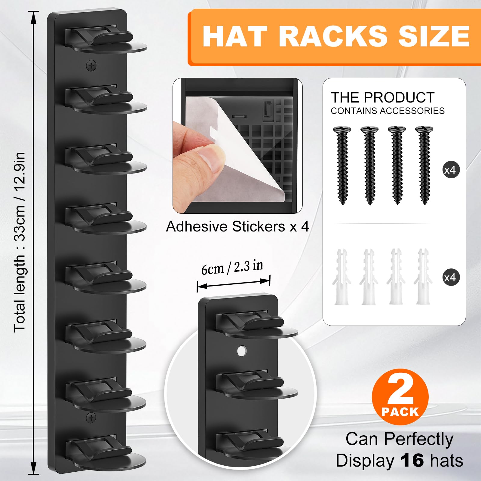 2 Pack Hat Storage for Baseball Caps, Hat Rack holder for Wall Closet Door