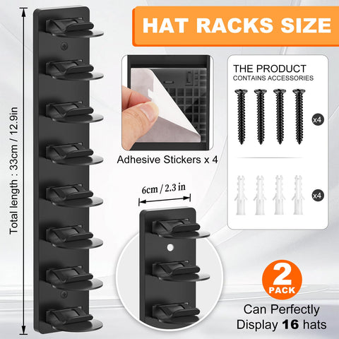 2 Pack Hat Storage for Baseball Caps, Hat Rack holder for Wall Closet Door